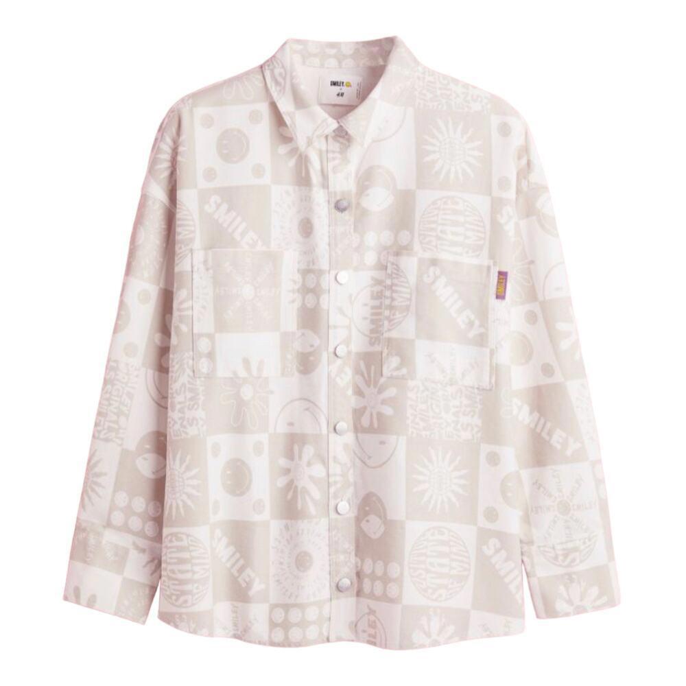 H&M Patterned Smiley Beige Denim‎ Shirt Size M*